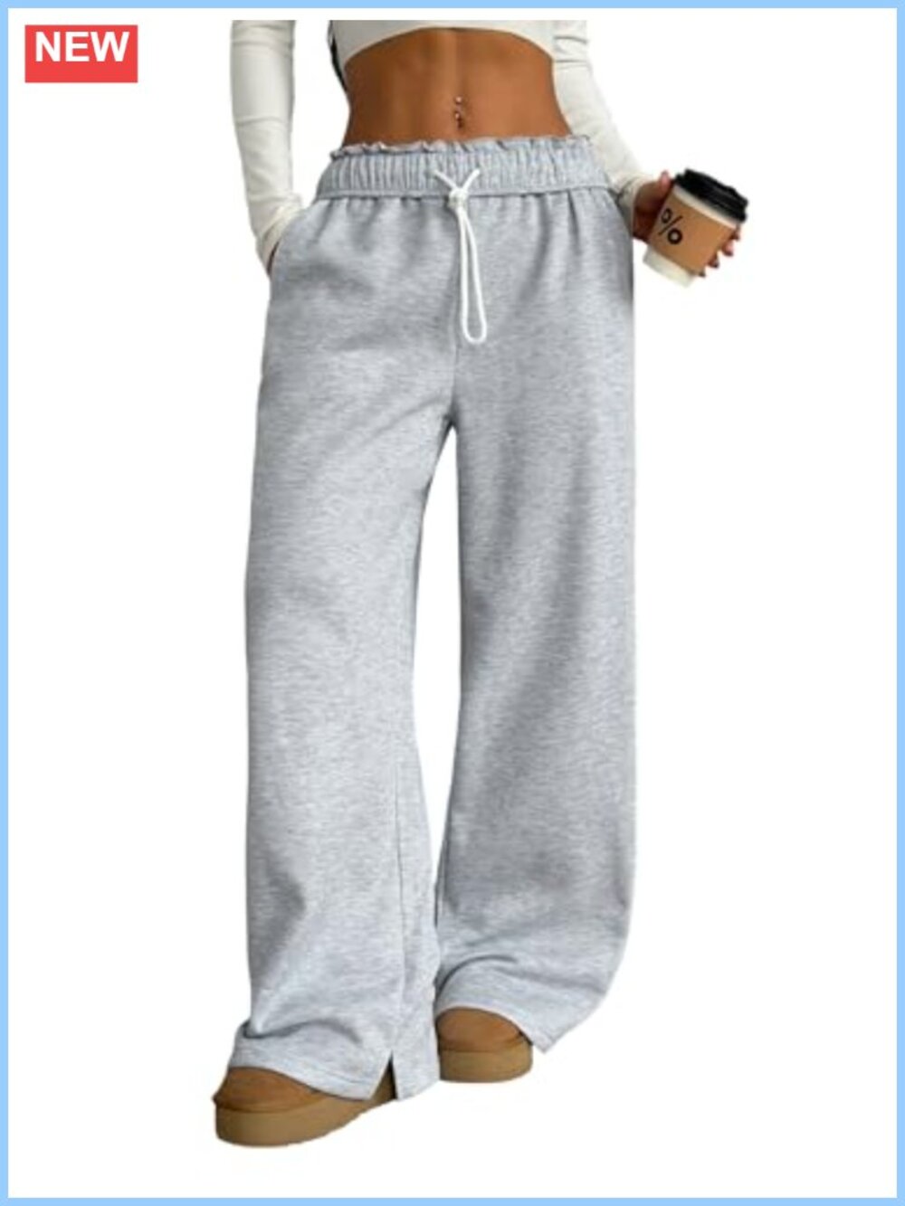 Fleece Lined Sweatpants Wide Leg with Pockets Drawstring Lounge